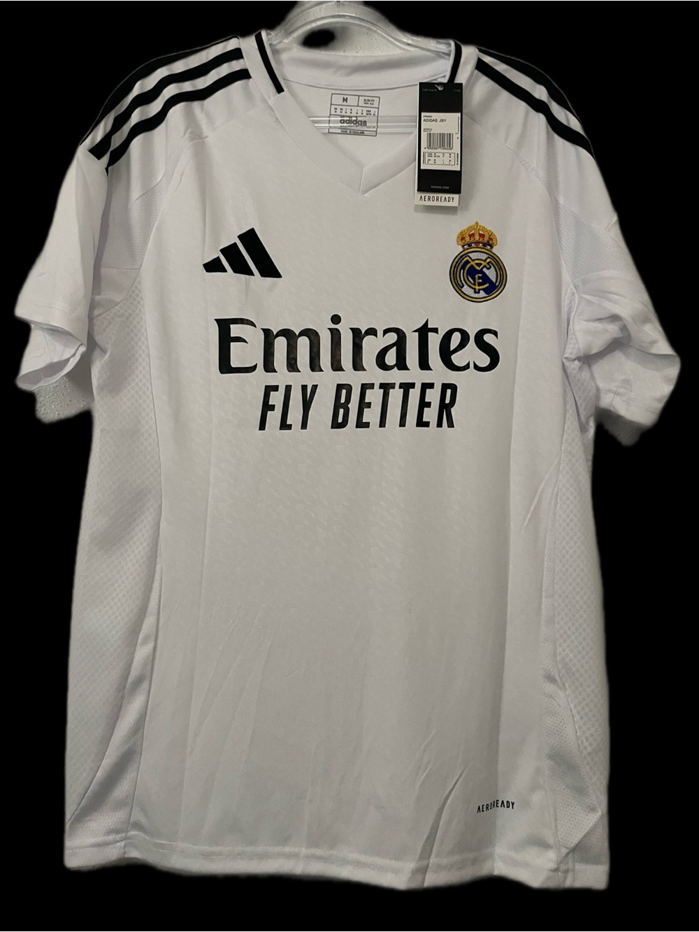 adidas White Soccer Jersey with Black Tag and Gold Crest